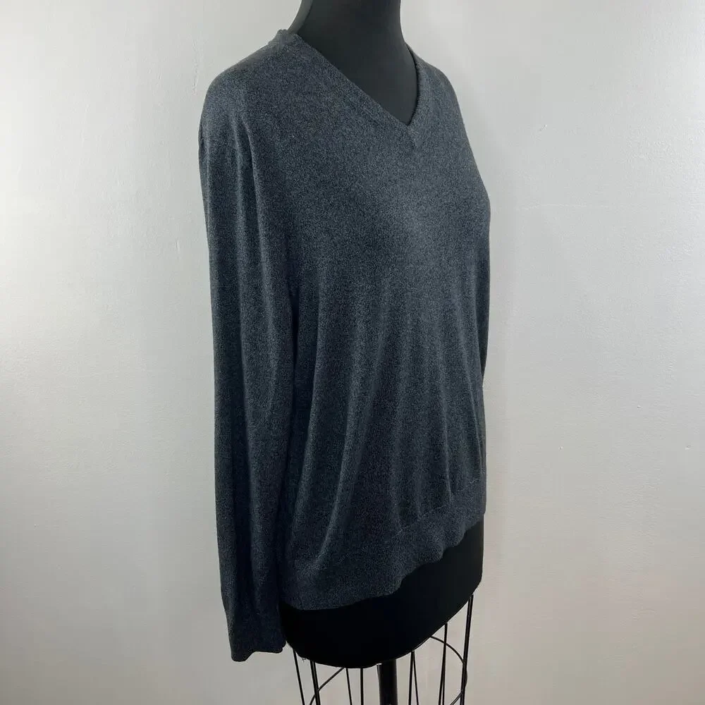 Banana Republic Luxury Blend Silk Cashmere Gray Heather V-Neck Men's Pullover L